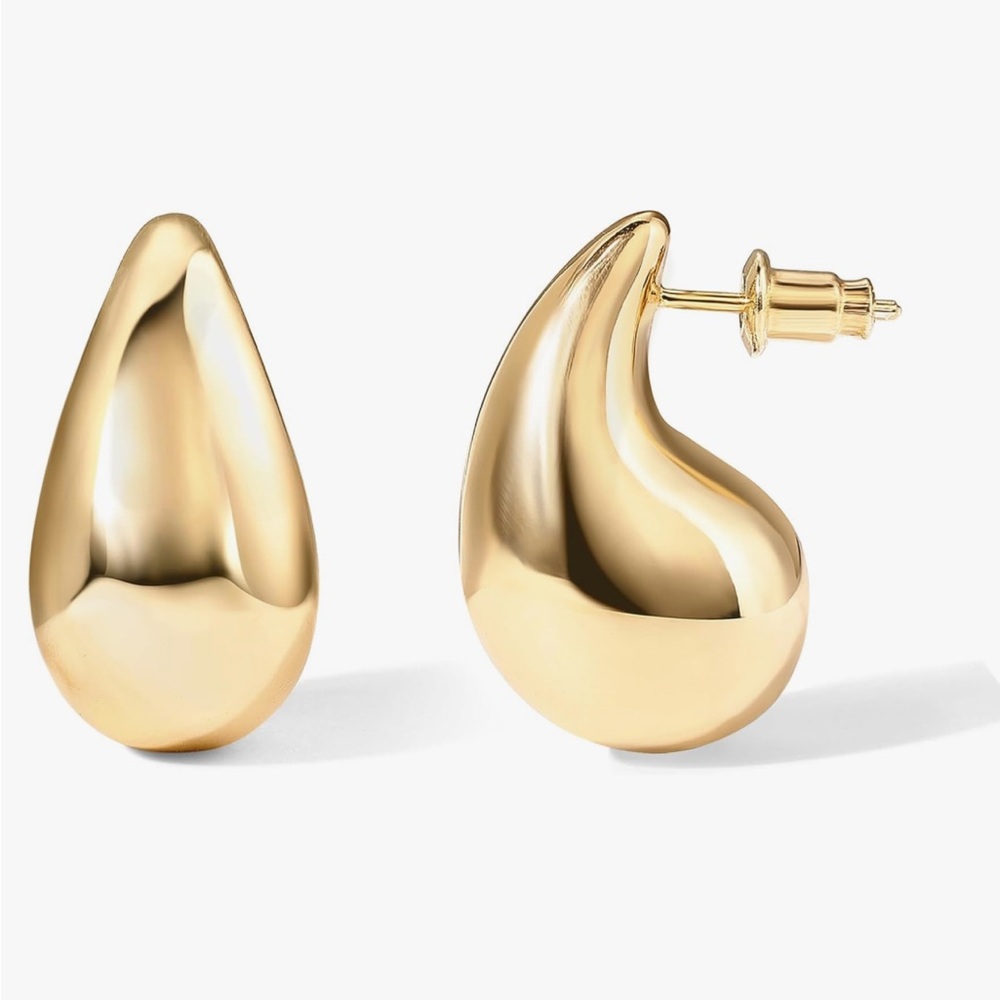 PAVOI 14K Gold Plated 925 Sterling Silver Post Teardrop Chunky Hoop Earrings